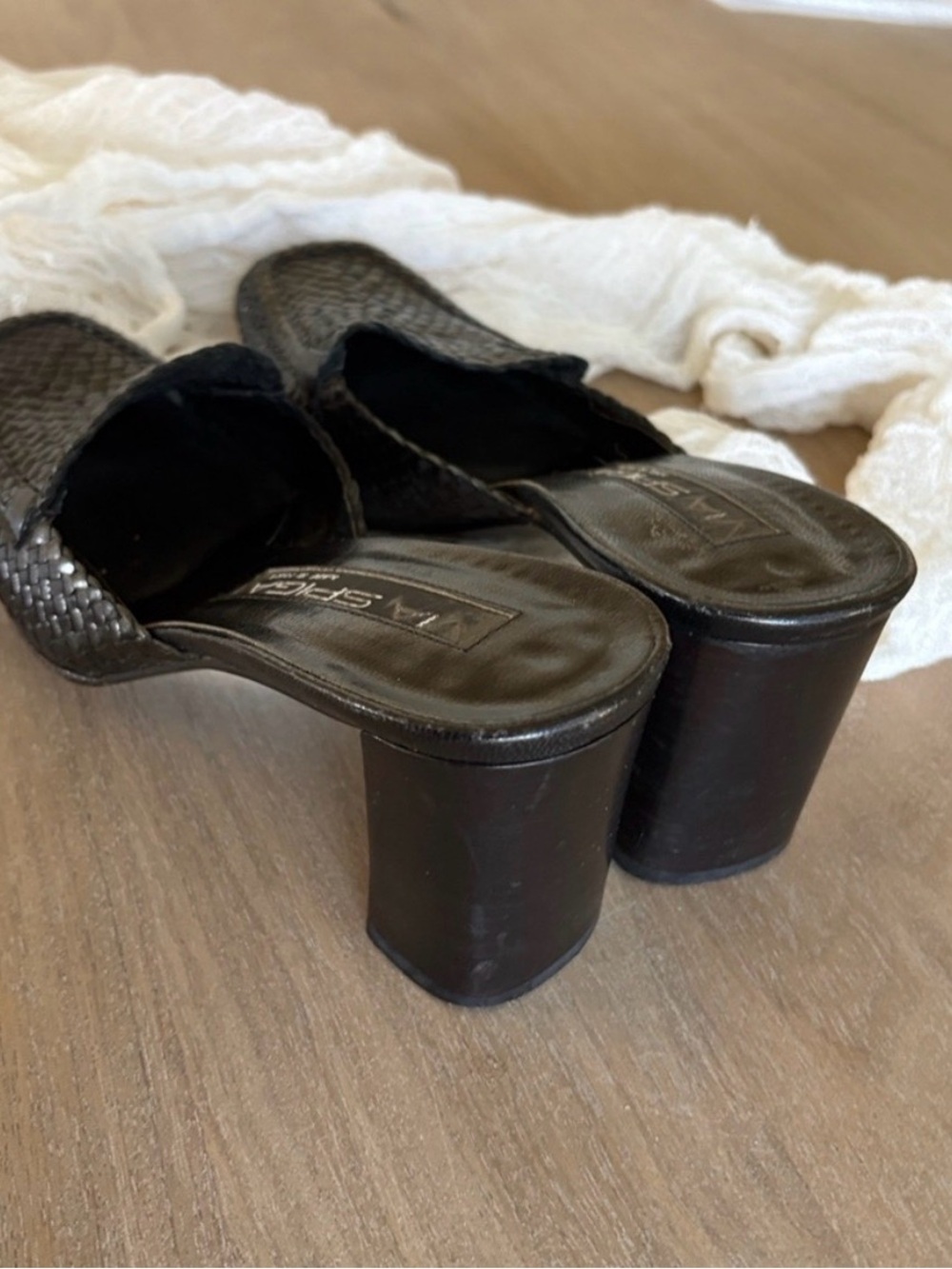 Via Spiga Black Woven Leather Slip-On Mules - Picture 4 of 4